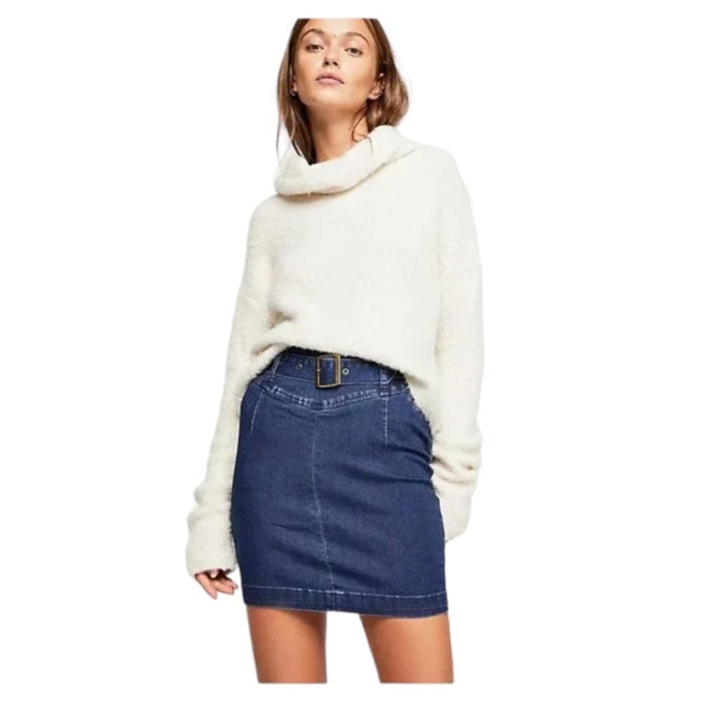 Free People Living It Up Denim Belted Mini Skirt